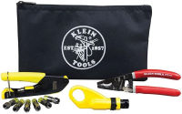 Klein Tools VDV026-211 Coax Installation Kit with Crimp Tool, Cable Cutter, Stripper and F Connectors with Storage Bag