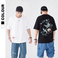 National Fashion Chinese Style Short Sleeve T-Shirt Mens Summer Loose Large Size Youth Phoenix Embroidery Pattern Fashion Brand Cotton Half Sleeve