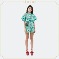 KLOSET Habanero Print Ruffle Top (SS21-T010) เสื้อตัดต่อต่าข่าย แขนระบาย ผ้าพิมพ์