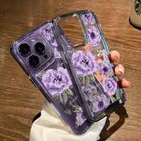 For IPhone 14 Pro Max IPhone Case Thickened TPU Soft Case Clear Case Shockproof Purple Bellwort Flower Compatible with For 13 11