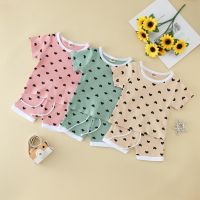 Summer Newborn Infant Clothes Set Baby Boys Girls Short Sleeve Heart Pattern Ribbed T Shirts Tops Shorts Tracksuit Outfits New  by Hs2023