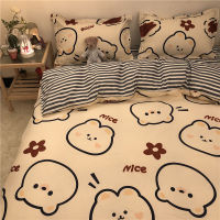 Boys Girls Bedding Set Fashion Flat Sheets Adult Children Bed Linen Duvet Quilt Cover Pillowcase Cute Cartoon Bear Bedding