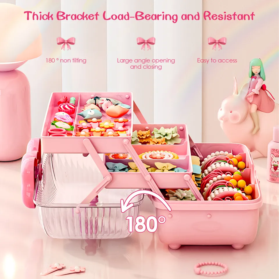 Large Fashion Pink Hair Accessory Jewelry Box for Kids Portable
