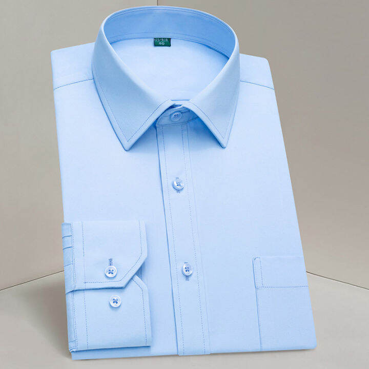 Breast Pocket White Formal Shirt Mens for Business Solid Social Dress