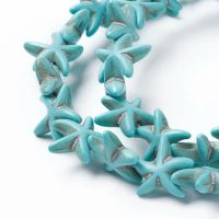 1Strand Synthetic Turquoise Beads Strands Dyed Starfish/Sea Stars Turquoise 13.5~14x13.5~14x4.5mm Hole: 1mm about 36~40pcs/strand 15.15 inch(38.5cm)