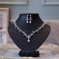 Neriza Jewelry/ชุดเครื่องประดับเจ้าสาวเพชรขาวล้วนเกรดพรีเมี่ยมประกายไฟเทียบเท่าเพชรแท้ รหัส NSW081 จัดส่งฟรีพร้อมกล่อง