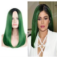 [COD] Wig and womens headgear chemical fiber gradient dyeing mid-length hair wig black green cross-border special supply