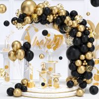 Black Gold บอลลูน Garland Arch ชุด Confetti Latex Happy 30th 40th 50th Birthday Party ตกแต่งบอลลูนผู้ใหญ่ Baby Shower-iewo9238