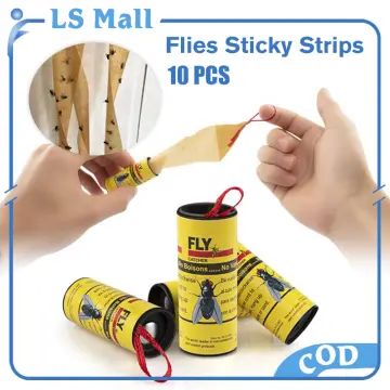 50PCS Sticky Fly Strips, Fly Paper Roll Hanging, Fly Tape Trap Ribbon, Gnat  Mosquito Catcher Killer Indoor&Outdoor Sticky Fly Strips 