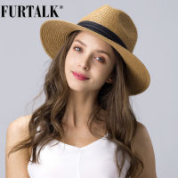 FURTALK Summer Hat for Women Men Panama Straw Hats Travel Beach Sun Hat Wide Brim Fedora Jazz Hat