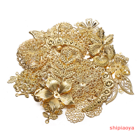 Shipiaoya 50G ล็อตดอกไม้ใบเหล็กผสมเชื่อมลูกปัดหมวกเสน่ห์สำหรับทำเครื่องประดับแบบทำมืออุปกรณ์งานประดิษฐ์