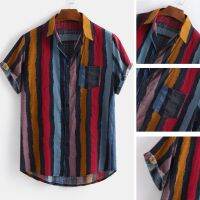 เสื้อกระโปรงหน้าร้อนสำหรับผู้ชายทรงหลวมหลากสี,เสื้อเบลาส์แขนเสื้อลายทรวงอกคอกลมมีกระเป๋าสั้นเสื้อสำหรับผู้ชายใส่ฤดูร้อน