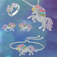 【hot】♀☾  5-piece Set Cartoon Unicorn Pendant Necklace Earrings Accessories