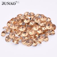 JUNAO 3 6 8 10 mm Champagne Crystal Acrylic Rhinestones Non Hotfix Crystal Beads Pointback Diamond Strass Round Stones for Craft