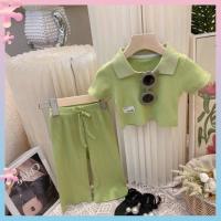 COD DDDGRYTRY Girls 2022 summer new macaron color polo shirt set childrens top pants two-piece set baby