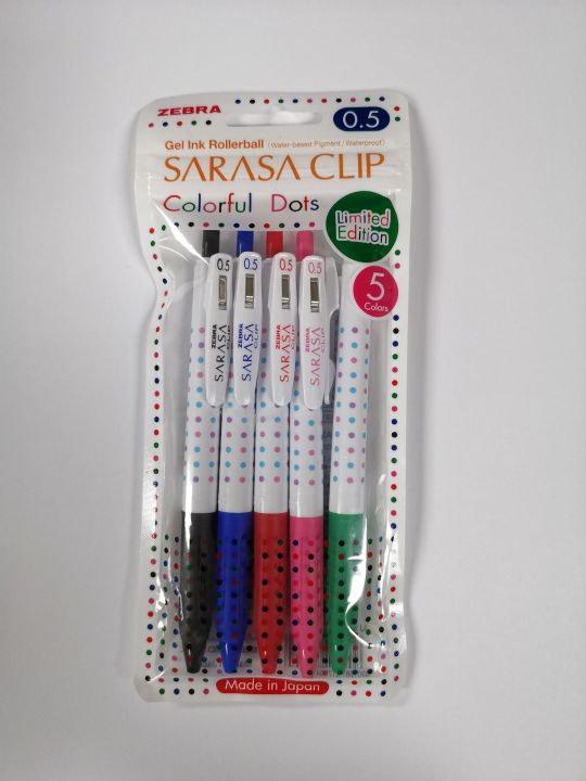 zebra-ซีบร้า-sarasa-clip-colorful-dots-ปากกาเจลชุดแพ็ค5c