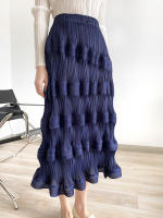 Miyake Pleated unique big wave high waist elegant korean fashion pleated skirt long skirt women designer aesthetic clothes