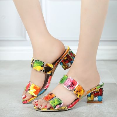 ขายดีที่สุด ioztt2023 - /✓ Lucyever 2022 Colors Sandals Fashion Heels Toe Beach Flip Flops Ladies Heel Shoes Woman