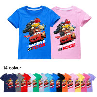 Lightning McQueen เสื้อแขนสั้นลายการ์ตูนสำหรับเด็ก,เสื้อยืดคอตตอนคอมบ์0000สำหรับเด็กผู้ชาย