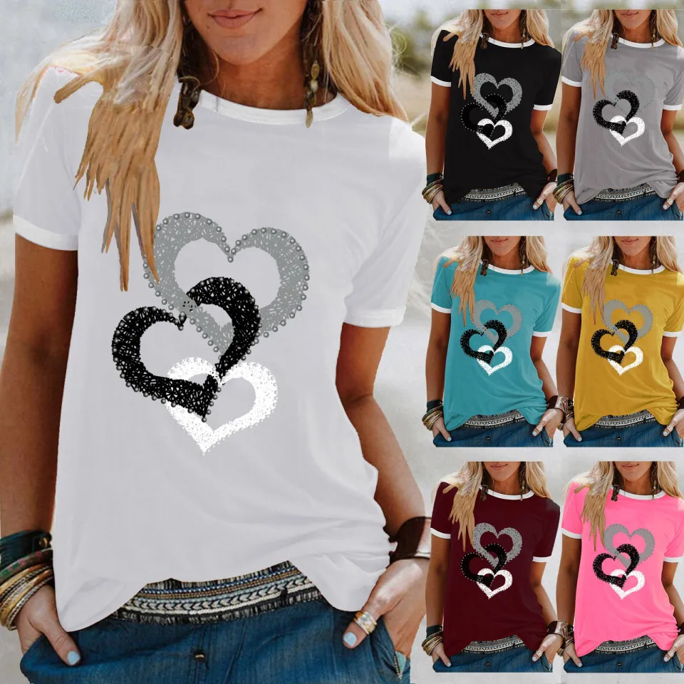 Short Sleeved T Shirt Casual O Neck Print Pullover Loose Fashion