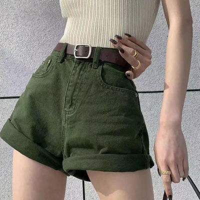 กางเกงขาสั้นผ้ายีนส์สีเขียวของผู้หญิงเอวสูงกางเกงขาสั้นหลวมฤดูร้อนเซ็กซี่ A-Line กางเกงขาสั้นสบายๆขากว้างกางเกงยีนส์กางเกงขาสั้น Y2k เสื้อผ้าสำหรับผู้หญิง...