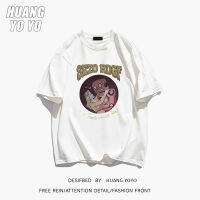 HUANGYOYO เสื้อยืดสำหรับผู้หญิงตัวอักษรการ์ตูนตลกกว้างลำลอง100% ผ้าฝ้ายแขนสั้น