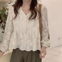 COD dhdfxcz Korean Style Women Ladies Loose Lace Crochet Lantern Long Sleeve Shirt Blouse Baju Baju Wanita Lengan Panjang New Ready Stock