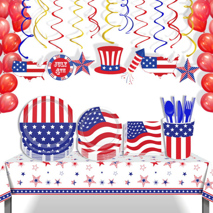 ในสต็อก-ใหม่สหรัฐอเมริกาธงกรกฎาคม4th-วันเทศกาลปาร์ตี้ทิ้งบนโต๊ะอาหารชุดแขวนแบนเนอร์-tablecover-วันประกาศอิสรภาพเทศกาลปาร์ตี้