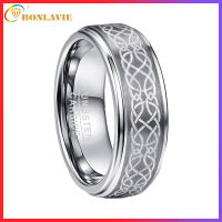 BONLAVIE Mens 8mm Laser Celtic Knot Brushed Genuine Tungsten Carbide Wedding Band Rings Polished Step Edge Size 6-14