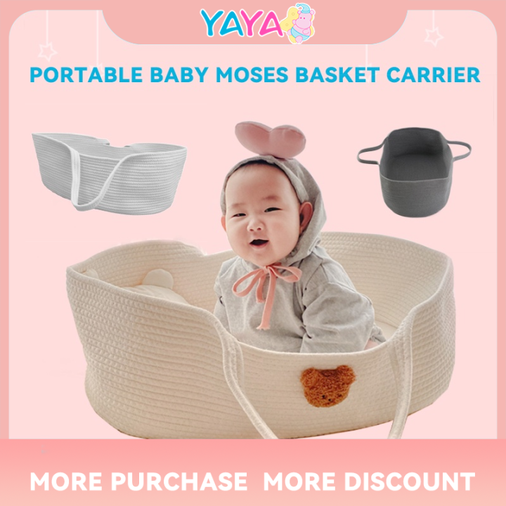 Portable Baby Moses Basket Carrier Cotton Rope Woven Sleeping Bed
