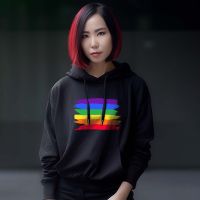 HOODIE เสื้อฮูดfe LGBTQ+ pride สนับสนุนความเท่าเทียม V1 ดำ