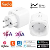 Tuya Zigbee สมาร์ทซ็อกเก็ตสหภาพยุโรป16A20A AC100-240V สมาร์ทเสียบเต้าเสียบไฟฟ้า Alexa บ้านการควบคุมเสียงสำหรับ Tuya สมาร์ทชีวิต App