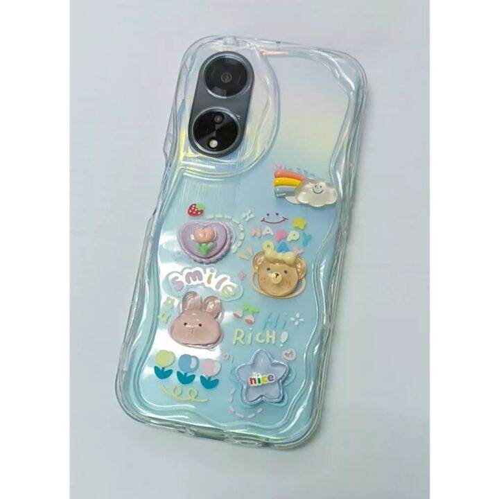 เคส-a98-a78-5g-a57-a77s-a17-a17k-เคสโทรศัพท์มือถือแบบใส-กันกระแทก-พร้อมตัวป้องกันเลนส์กล้อง-ขอบครีม-ตุ๊กตาสามมิติ-สําหรับ