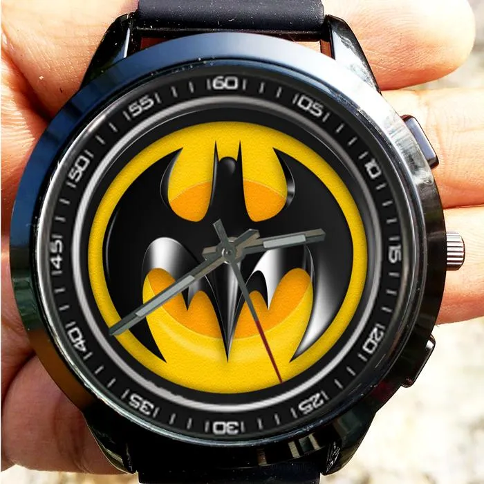 jam tangan custom BATMAN logoJam Tangan Terbaru Pria free box free batere  cadangan Kaca Kristal Quartz