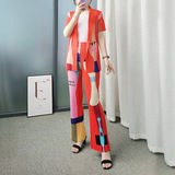 Issey Miyake Lingying จีบ T022 [พร้อมส่ง] Sany House One Set 2022 Spring/Summer Printing Two-Piece Set Foreign Slim