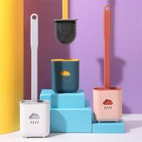 Silicone Toilet Brush Wc cleaner toilet brush with holder Flat Head Flexible Soft Bristles Brush Bathroom Accessory Gap Cleaning