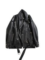 [COD] Streetwear New Loose Biker Pu Faux Leather Jacket with Female Lapel Coat Outwear