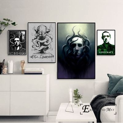 HP Lovecraft Surreal Portrait โปสเตอร์และภาพพิมพ์ Wall Art ภาพวาดผ้าใบสำหรับตกแต่งห้องนั่งเล่นเหมาะสำหรับตกแต่งบ้าน Unframed Quadros