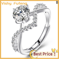 Vishy แหวนคู่รักแฟชั่นเพทายปรับได้สำหรับผู้หญิงผู้ชายแหวนแต่งงานของขวัญเครื่องประดับ