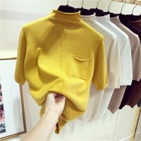 Half sleeve tops women knitted sweater half turtleneck Korean fashion pullover 9colors 2022 Spring Autumn