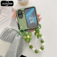 AUOVIEE เคสน่ารักหรูหราแบบมีโซ่ประดับสร้อยข้อมือลายดอกไม้3D สำหรับออปโป้ไฟนด์ N2เคสสีทึบแบบฝาพับสำหรับ Findn2สามารถพับได้ N2