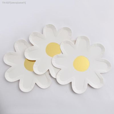 ✥♘✶ 10Pcs 7inch Daisy Plates White Paper Disposable Dessert Plate Daisy Flower Bowl Plates for Birthday Baby Shower Party Supplies