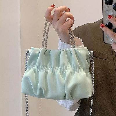 Summer New Diamond Hand Bag Shoulder Bag Womens Pleated Portable Crossbody Bag Fresh All-Matching Cloud Chain Bag