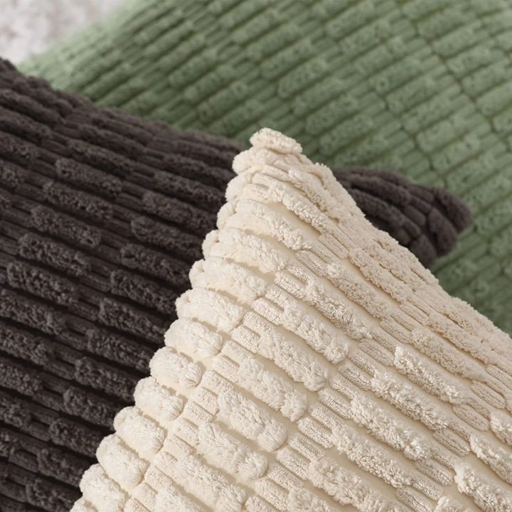 ปลอกหมอนผ้าริ้วสีทึบสีขาวสีเขียวปุยตกแต่งย้อนยุคหมอนใช้ในบ้าน45x45โยนปลอกหมอนสำหรับโซฟาห้องนอน