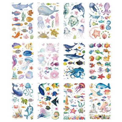 24pcs Legs Stickers Ocean Animals Party Boys Girls Kids Face Gift Fish Birthday Decorations Festival Hands Temporary Tattoos