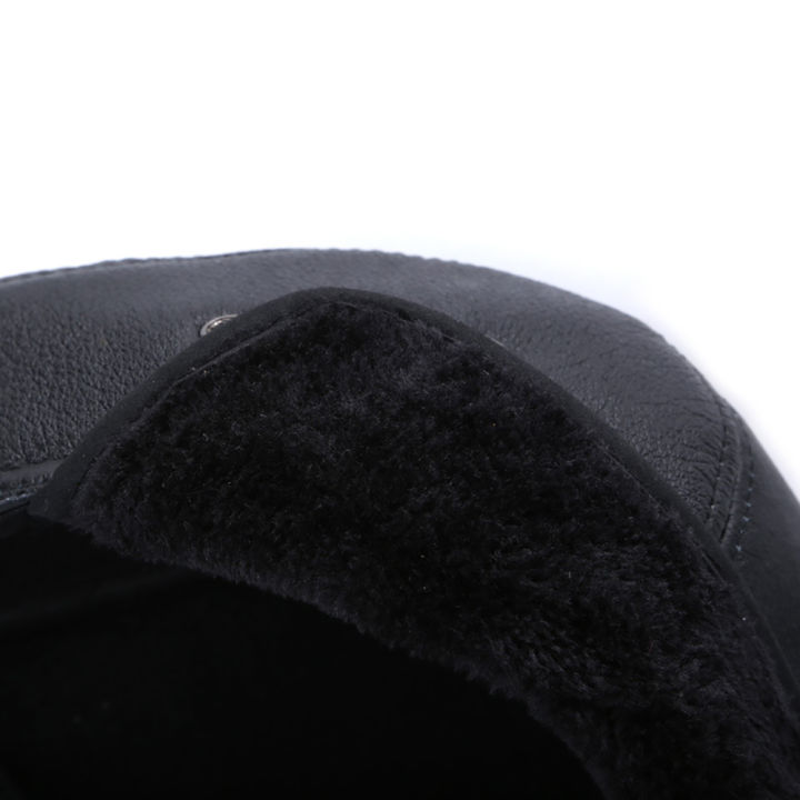 ฤดูหนาวหมวกแบนหมวกเบเร่ต์ผู้ชายสีดำอบอุ่น-duckbill-หมวกคุณภาพสูงอวัยวะเพศหญิงหูหนาหนังวัวแท้แข็งคลาสสิกขับรถหมวก