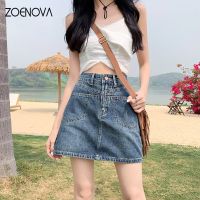 ZOENOVA 2023คำ ROK High Waist ใหม่ของผู้หญิงกระโปรงสั้น JK Cewek Seksi ฤดูร้อนเซ็กซี่สลิมฟิตพองกระโปรงยีนส์ใส่สบายหลากหลาย