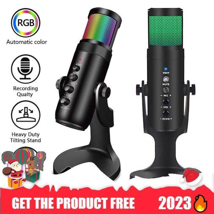 【🔥2023】 RGB USB Microphone Condenser Mic Noise Cancellation For