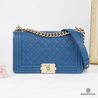 CHANEL BOY 10 BLUE CAVIAR SHINY GHW