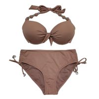 №﹊ EONAR Push Up Bikini 2022 Shoulder Strap Beads Swimsuit Mid Waist Bikini Sets Full Coverage Bathing Suits Beach Wear Swimwear